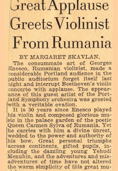 Enescu şi Portland Symphony Orchestra la începutul anului 1932 